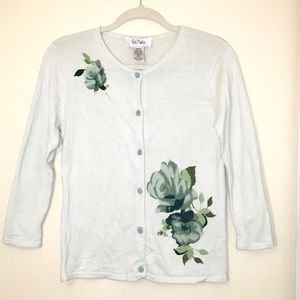 Bob Mackie Studio Silk Cardigan with Flowers -Size 4P